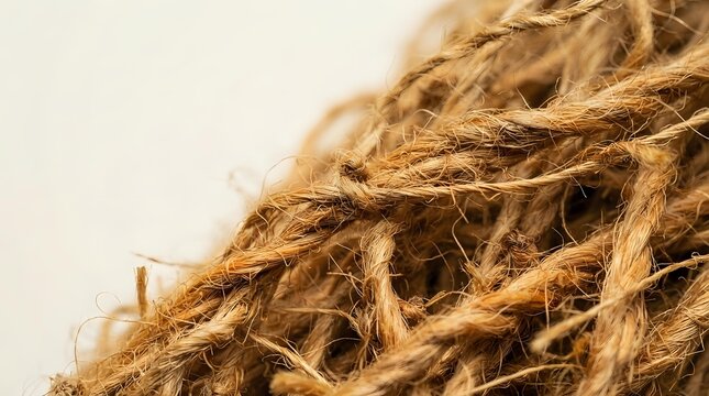 Close-up of natural jute twine fibers showing texture and woven