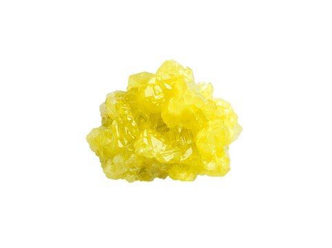 Bright yellow sulfur crystal cluster with raw, jagged formations