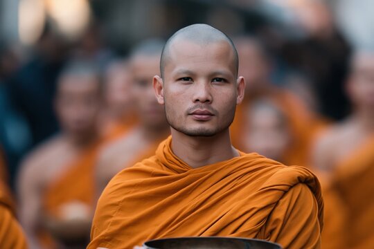 Monks walk during Thai day celebration in city