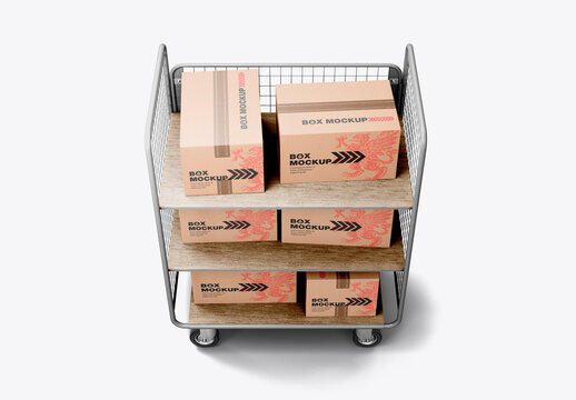 Rolling Warehouse Cage Trolley Mockup