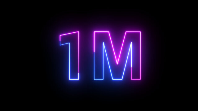 1M Blue and Pink Neon Milestone with Glowing Number on Dark Background PNG