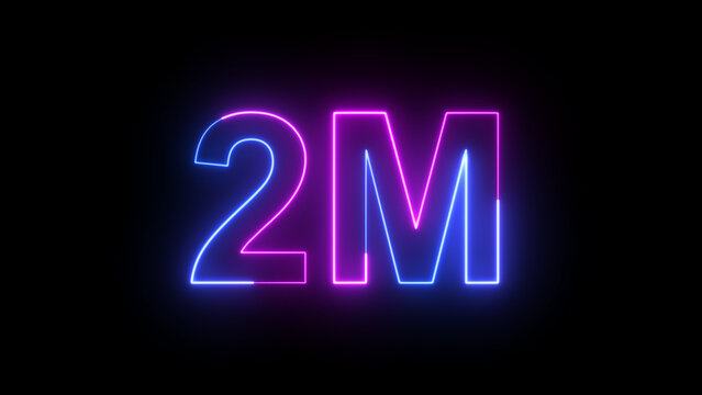 2M Blue and Pink Neon Milestone with Glowing Number on Dark Background PNG