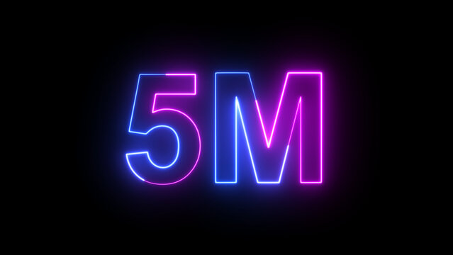 5M Blue and Pink Neon Milestone with Glowing Number on Dark Background PNG