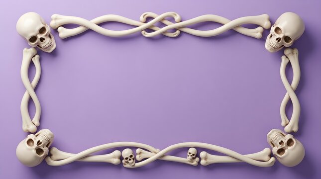 Twisted Bone and Skull Frame on Lavender Background for Halloween Design