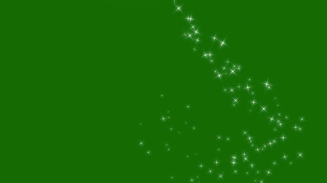 2D White glitter star trail animation with magical fairy dust glow, twinkling starlight particles, glowing doodle stars and clean fantasy transition effect on green background in ultra HD and 4K