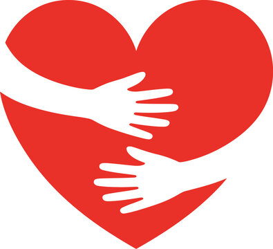 Hands embracing red heart with love, caring gesture symbolizing affection, compassion, kindness, emotional support, friendship, relationships, romance, healthcare, and human connection.