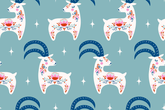 Seamless pattern with goats. Vector  Illustration