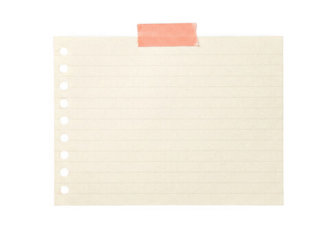 Blank paper sheet with binder holes and decorative tape ready for notes or reminders transparent background