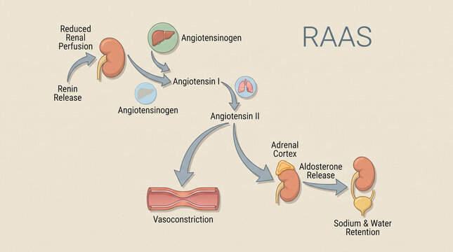 Educational Diagram of the Renin Angiotensin Aldosterone System RAAS