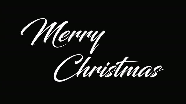 White elegant script spells out "Merry Christmas" against a black backdrop