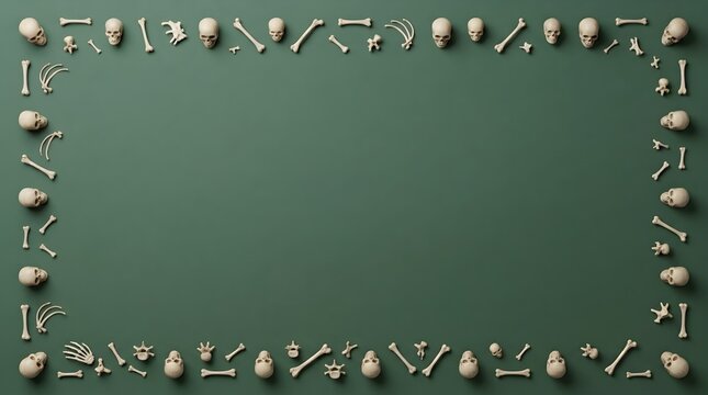 Skull and Bone Frame on Green Background for Halloween Design