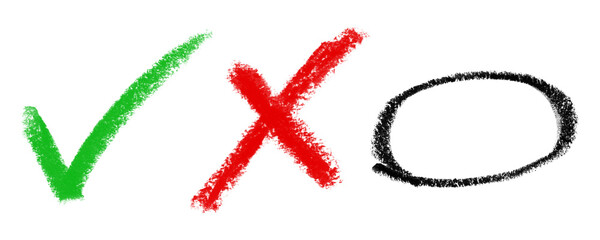Fototapeta premium Hand drawn green check mark red x mark and black circle shape set Background