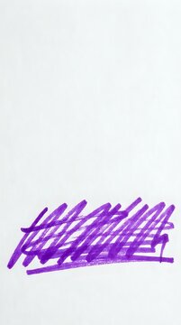 Vibrant purple marker scribbles and crossed lines on white paper