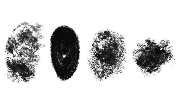 Set of four black charcoal pencil strokes and hand drawn artistic ink brush textures on paper Background