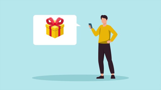 An unexpected moment of receiving an online gift. Unexpected moment concept. Full length Icon animation illustration. High quality&nbsp;4k&nbsp;footage