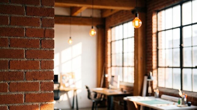 tech startup workspace, in a renovated industrial loft