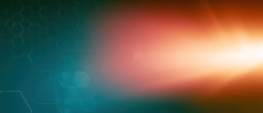 Abstract digital background with blue hexagons and orange light leak