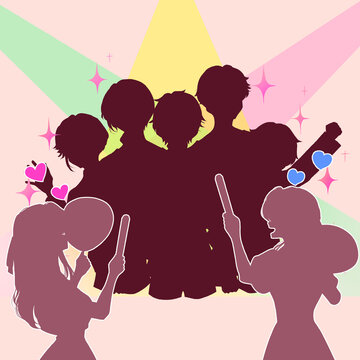 アイドルグループ　5人組　ライト　キラキラ　ファン　シルエット