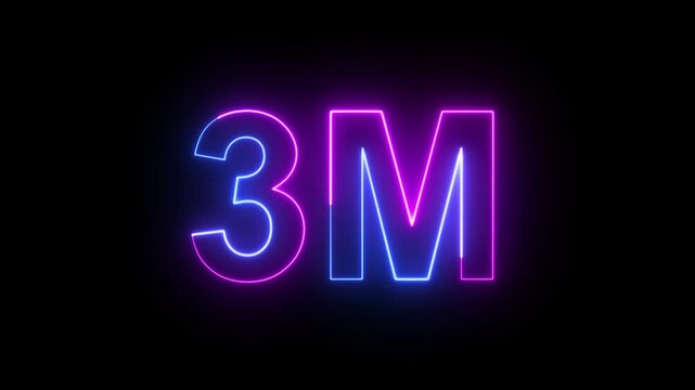 6M Blue and Pink Neon Milestone Animation with Glowing Number on Dark Background. Ideal for subscriber celebrations, social media achievements and digital promotions.