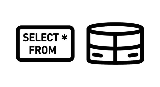 Database select statement and server storage outline vector icons for programming and it with sql query database management data storage
