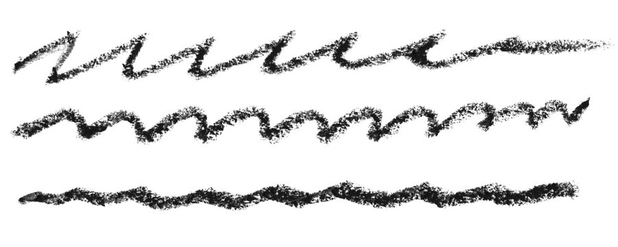 Three different horizontal hand drawn charcoal pencil wavy lines on a textured paper surface Background