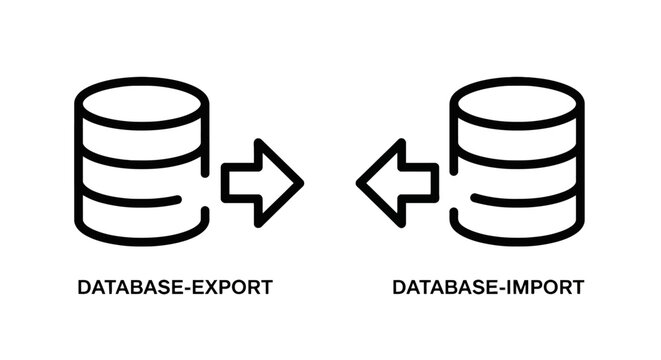 Database export and database import server data transfer outline vector icons with data migration storage arrow database icon storage sign