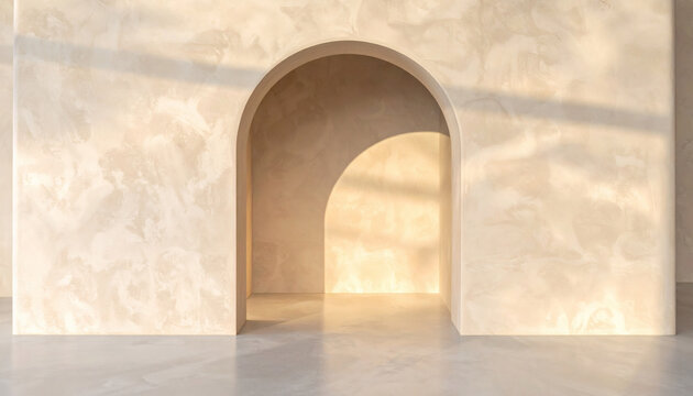 Modern Architectural Arch Niche Wall Background with Soft Morning Light Reflections