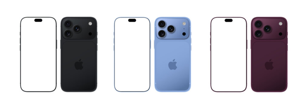 Iphone 18 pro, 18 pro max set mockup. Back and front side of the phone. Mock-up screen iphone. High Quality. Official presentation. Editorial.
