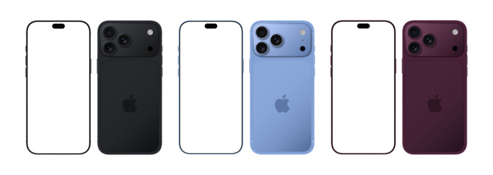 Iphone 18 pro, 18 pro max set mockup. Back and front side of the phone. Mock-up screen iphone. High Quality. Official presentation. Editorial.