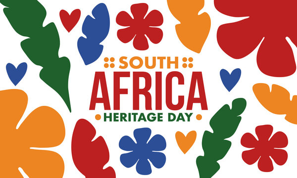 South Africa Heritage Day. Happy holiday. Celebrate culture and traditions of nation. South African flag. Poster with illustration. Pattern design. Vector