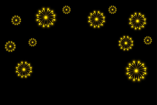 Golden Fireworks on Black Background for Luxury New Year and Celebration Concept. Vector Illustration