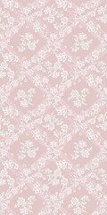 Seamless vintage floral pattern with white lace embroidery on a soft dusty pink background, elegant victorian style textile design with intricate botanical motifs and diamond grid layout © Creativezone
