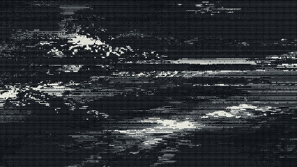 Obraz premium Abstract Monochrome Glitch Art With Horizontal Pixel Noise, Digital Glitch Background With Horizontal Monochrome Distortion