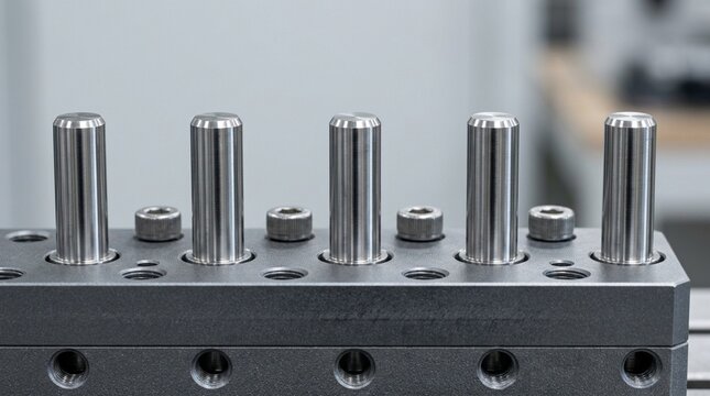 Precision Metal Components: Industrial Pins and Fasteners on Machined Base