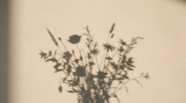 Shadow of Wildflowers on Textured Wall