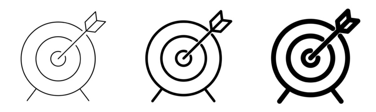 Target icon, archery target with arrow, goal symbol, victory business goals sign, accuracy and focus for strategy and success