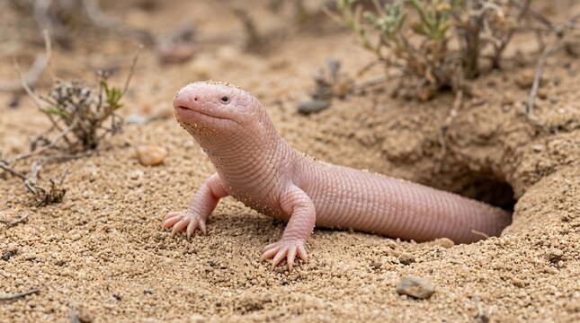 Mexican Mole Lizard Emerging from Sandy Soil (Bipes biporus) .