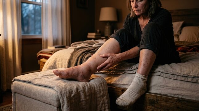 Swelling leg affliction: painful edema, fluid retention, circulatory issue, ankle inflammation, venous insufficiency, physical discomfort, vascular disorder, medical symptom.