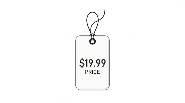 Minimalist White Price Tag with Black String, Flat Vector Isolated on White