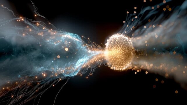Neural synapse connection biology AI brain cell particle energy background