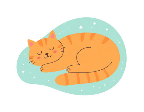 Cute sleeping ginger cat vector illustration