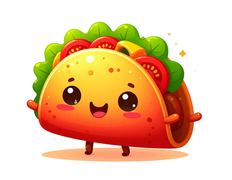 Cute cartoon taco character with a happy smiling face, vector illustration
