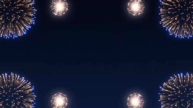 Blue and Gold Fireworks Border Around Dark Central Space for Celebration Design