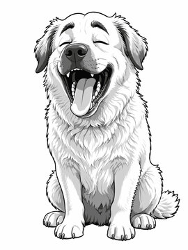Happy white fluffy dog cartoon illustration with a wide smile and closed eyes, showing pure joy.