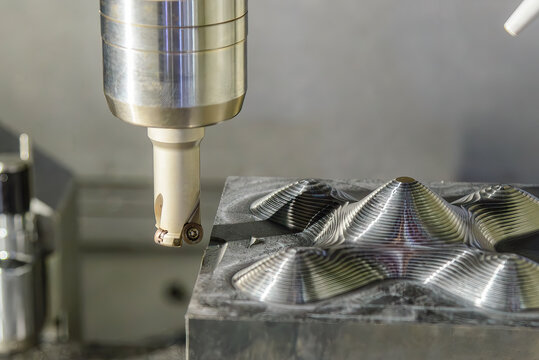 Rough cutting process on steel mold parts using indexable tool on CNC milling machine