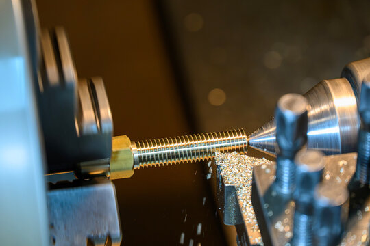 Thread making process on hexagon brass shaft part using precision lathe machine