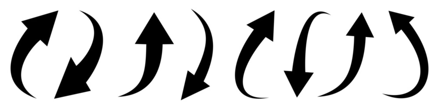 Different simple curved black arrows set, reload and refresh symbols