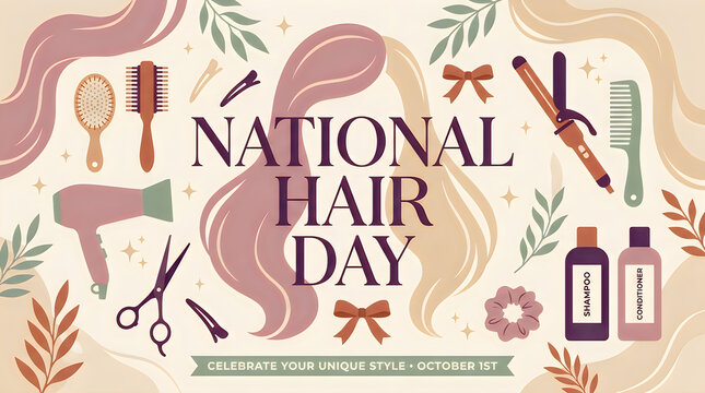 Celebrate National Hair Day with illustrations of tools and products on October.