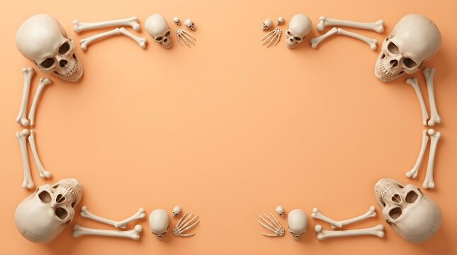 Skeleton Skull Frame on Peach Orange Background