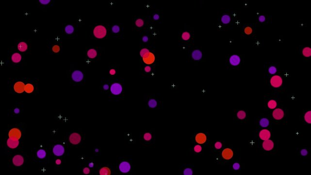 Abstract floating colored circles and plus signs